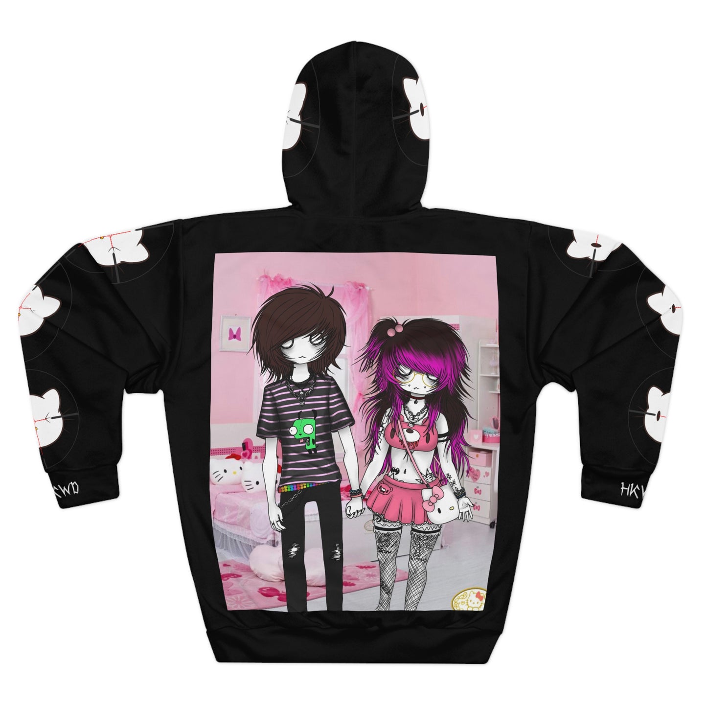 03osc & 8ngelonline Emo Couple All Over Print Graphic Hoodie Black