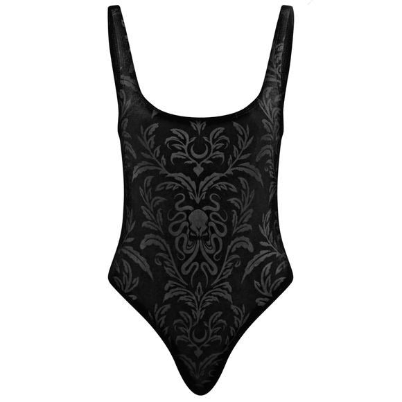 Low Back One-piece Swim Suit | Cthulhu | Black on Black Velvet - Killstar - Swimwear