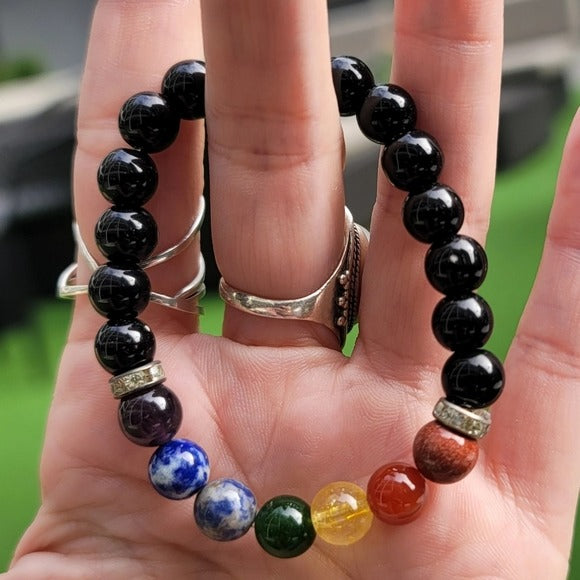 Black Tourmaline Chakra Gemstone Bracelet | Clearing Your Energy Field - A Gothic Universe - Bracelets