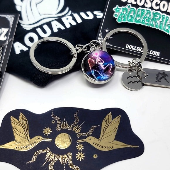 Aquarius Zodiac | Necklaces Pins Hair Tie Keychains Foil Stickers Mask - A Gothic Universe - Accessories