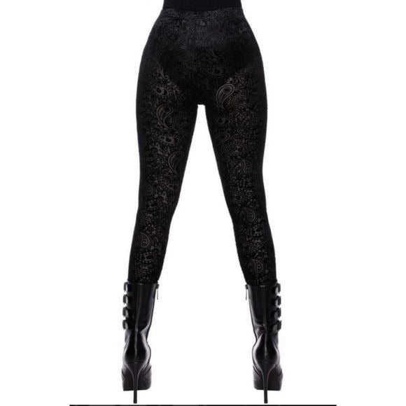Althea's Evil Burnout Velvet Leggings | Black Paisley Design Cotton - Killstar - Leggings