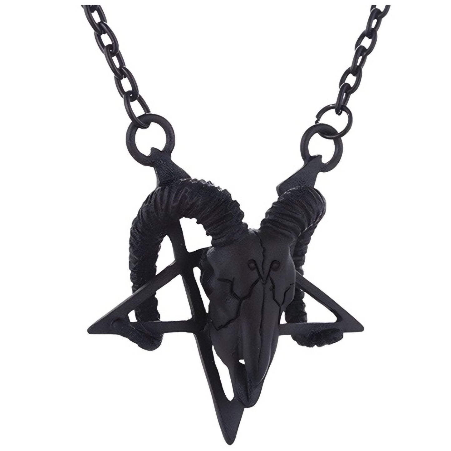 Black Ram Skull Pentagram Necklace Adjustable Chain Pagan Occult Witchcraft Amulet