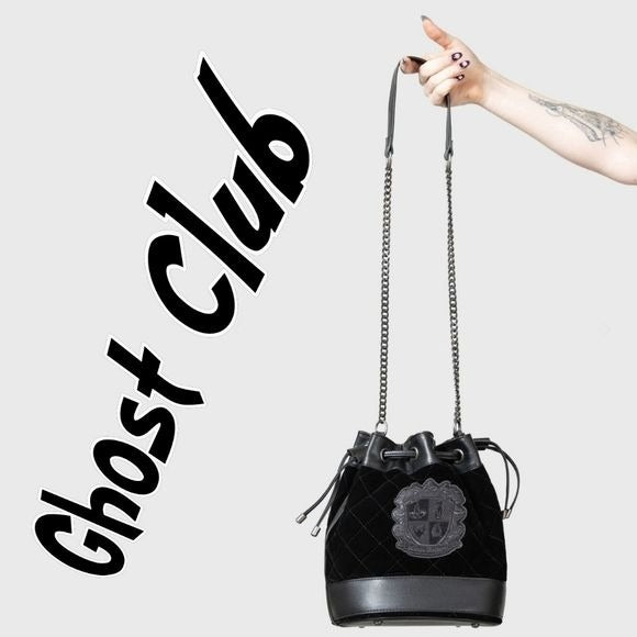 Ghost Club Velvet Handbag | Black Vegan Leather - Killstar - Handbags / Coin Purses