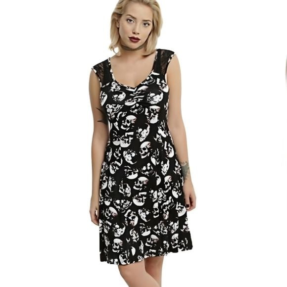 Skull Pattern Dress | Black & White Lace Cap Sleeve - Hot Topic - Dresses