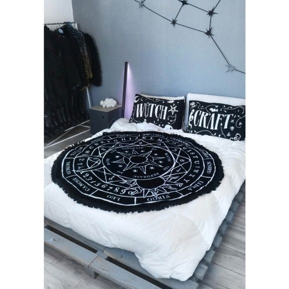 Stellar Round Blanket | Black Lush Soft Fabric Contrast Graphics - Killstar - 