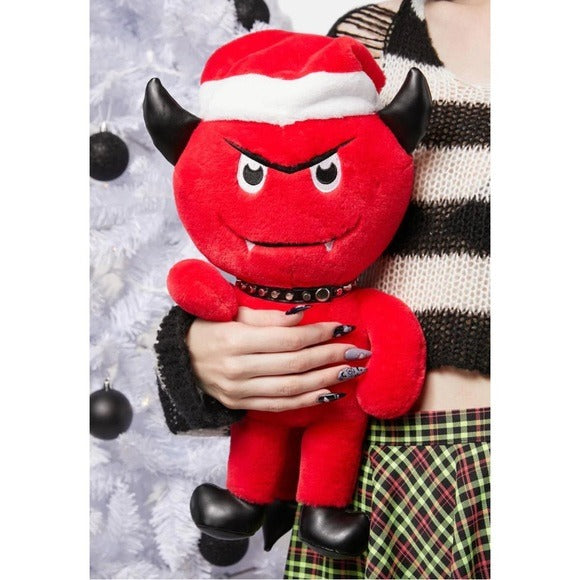 Devil May Care Plush Toy | Black & Red Devil Shape Festive Santa Hat - Dolls Home - Plushies