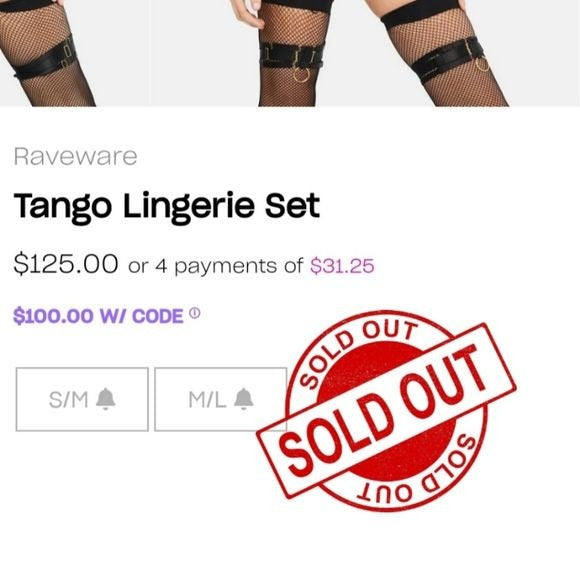 Tango Lingerie Set | Black Satin Strappy Metallic S/M - Raveware - Lingerie