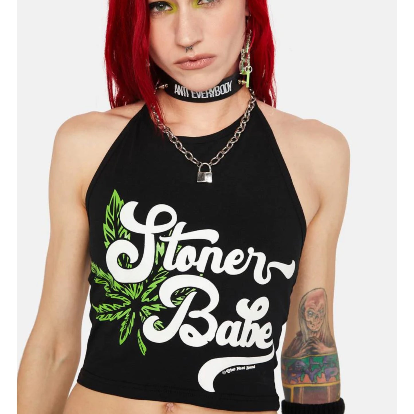 Smokin Black Crop Top | Stoner Babe Graphic Halter Neckline Sleeveless - Too Fast - Shirts