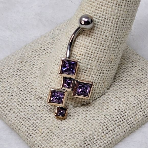 Body Jewelry | Amethyst Square Shaped Dangle 925 Navel Ring - Painful Pleasures - Body Jewelry