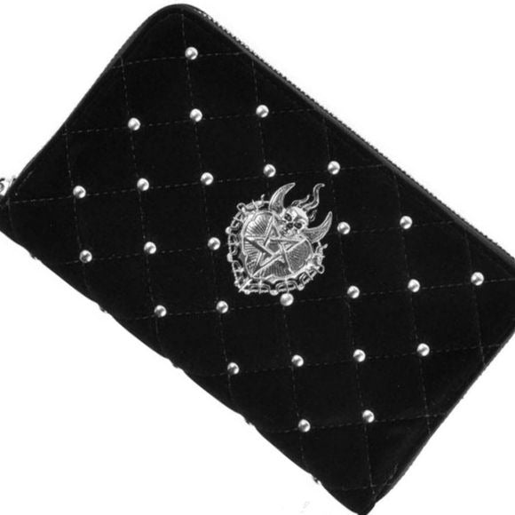 Unsacred Heart Wallet | Black Lush Velvet Silver Studded Hardware - Killstar - Wallets