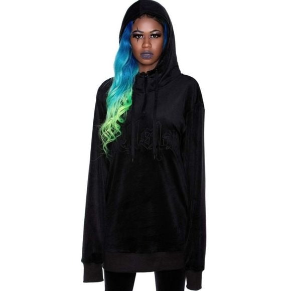 Fester Velour Unisex Hoodie | Black Soft Cotton - Killstar - Hoodies