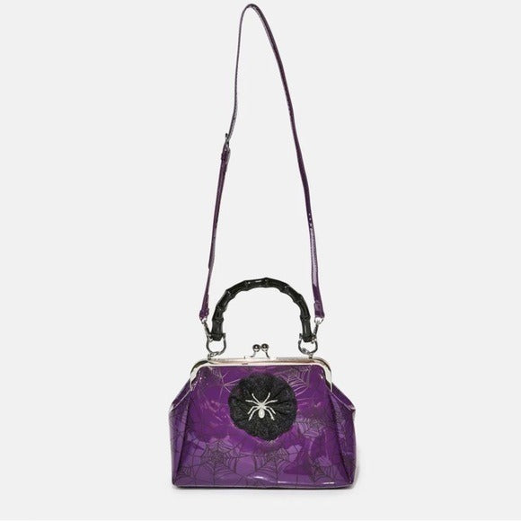 Killian Handbag / Crossbody | Purple With Black Spider Web Graphic - Lost Queen - Handbags / Coin Purses