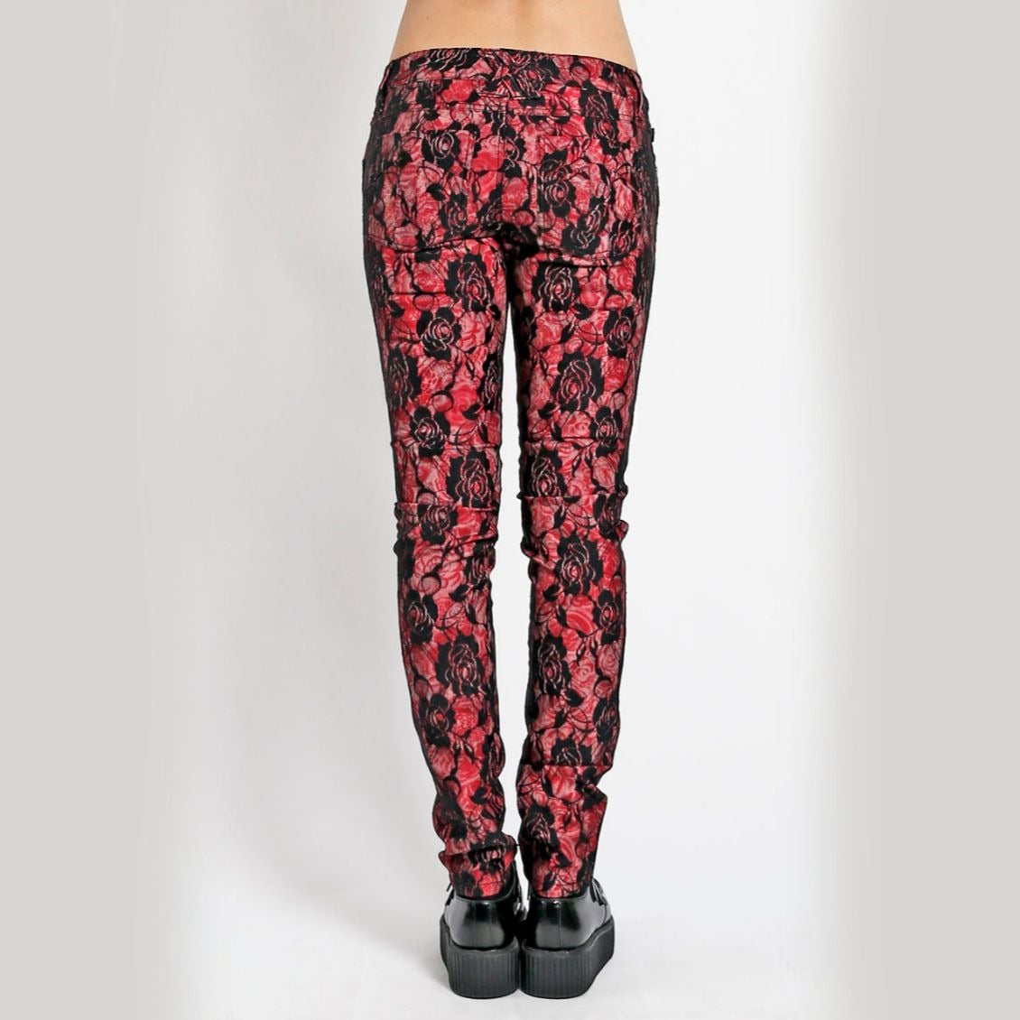 Red Lace Rose Floral Print Skinny Fit Jeans - Tripp NYC - Jeans