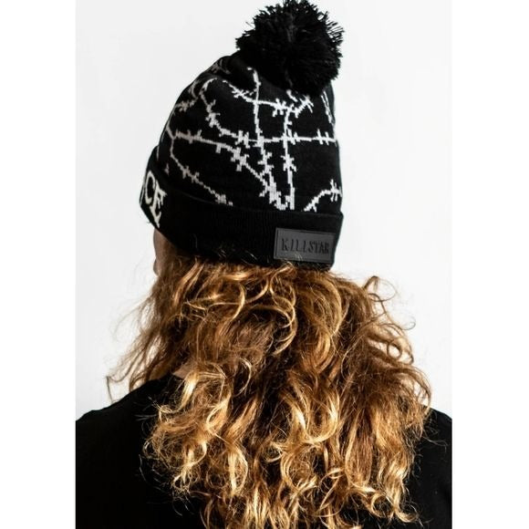 Give Me Space Beanie | Black/Grey Cotton Bobble Top Unisex - Killstar - Beanies