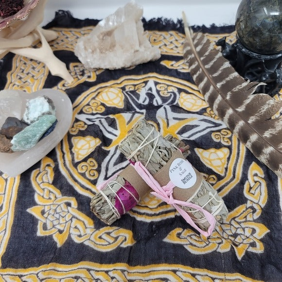 Pink Rose & Sage | Smudge/Cleanse Yourself & Your Home Set of Two w/Sack - A Gothic Universe - Smudging Sets
