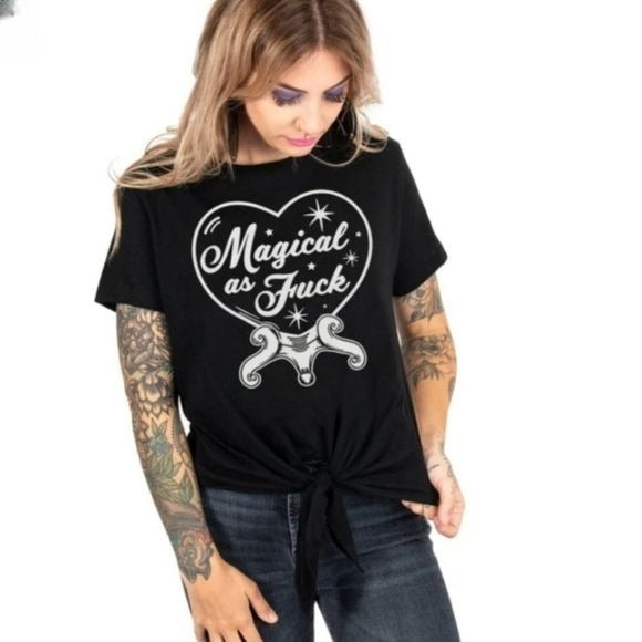 Magical Crystal Ball Crop Tie Front Too | Printed Design on Front - Too Fast - Tops