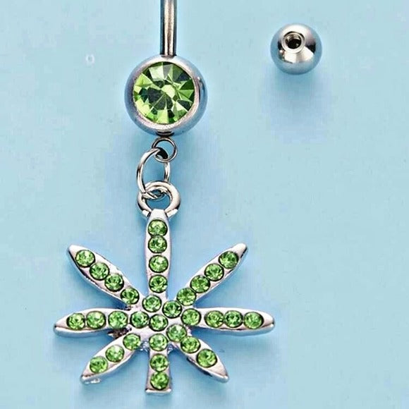 Stainless Steel Belly Ring | Miss Jane In Green Crystals & Silver - A Gothic Universe - Navel Rings