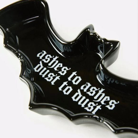 Black Bat-Shaped Gothic Ash Tray | Ashes To Ashes Dust To Dust Print - Dollhouse - Ashtray