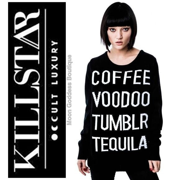 Essentials Sweater | Tumblr Knit Oversized Sweater Gothic Black White - Killstar - Sweaters
