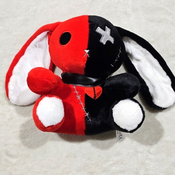 Gothic Bunny Plushie | Red & Black Color Block Punk Design 9" Tall - A Gothic Universe - Plushies