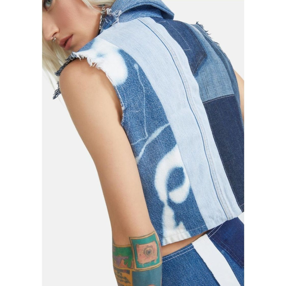 Alzang x Lulatagg Reworked Denim Sleeveless Patchwork Shirt L - Alzang x Lulatagg - Shirts