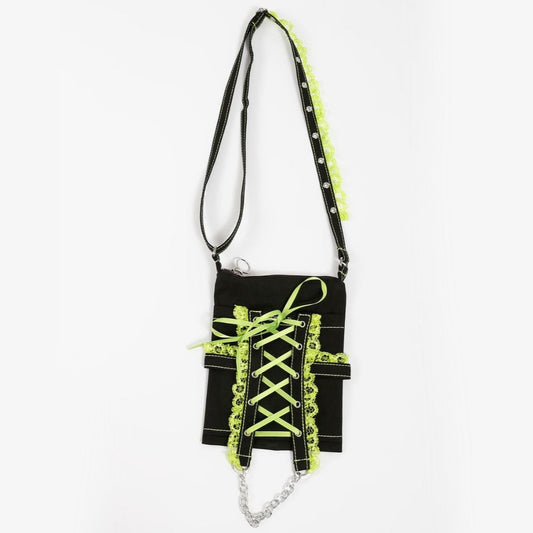 Lolita Dark Street Shoulder Bag Black/Lime Cotton Adjustable Strap - Tripp nyc - Handbags / Coin Purses