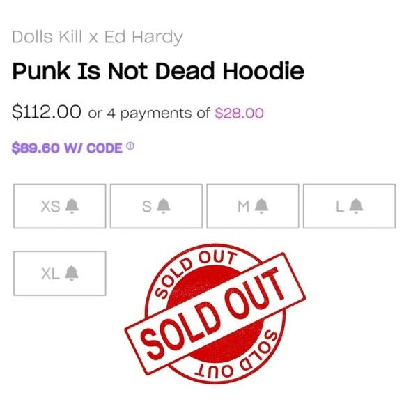 Punk Is Not Dead Hoodie | Black Cotton White Graphics Kangaroo Pocket - Ed Hardy - Hoodies
