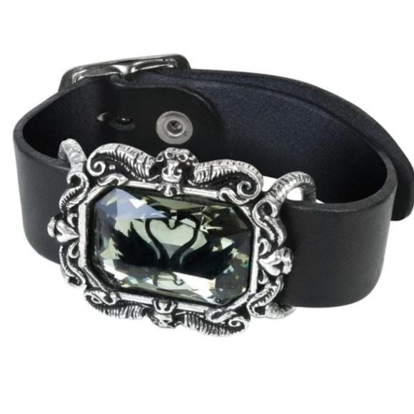Black Swans Wriststrap | Leather Large Swarovski Crystal - Alchemy Gothic - Bracelets