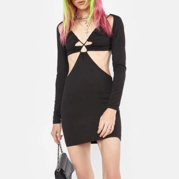 Midnight Cut It Out Mini Dress | Black Open Back - Tresser - Dresses