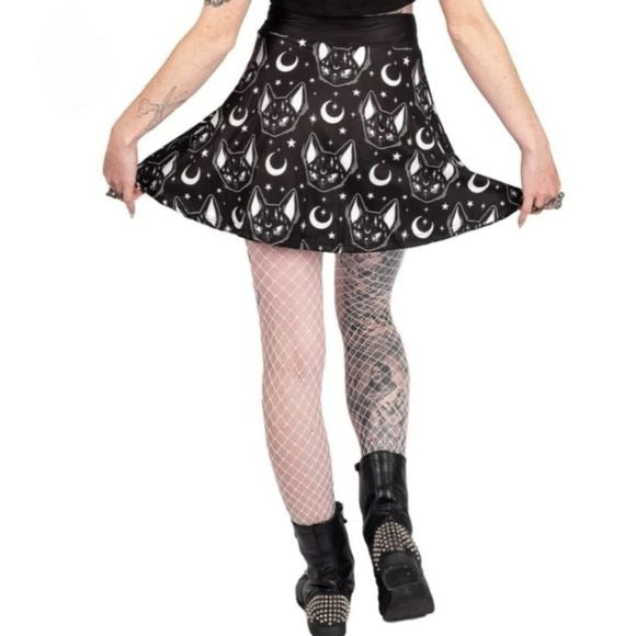 Mystical Cat Familiar Skater Skirt | Soft Thick and Stretchy - Too Fast - Mini Skirts