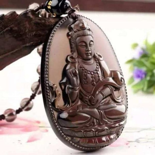 Natural Ice Obsidian Guanyin Crystal Necklace | Powerful Cleanser Very Powerful - Mindful Souls - Necklaces