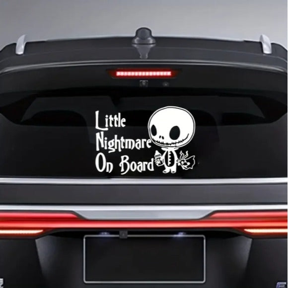 Vinyl Car Truck Window Decal Sticker | Little Nightmare On Board | White - A Gothic Universe - Decals
