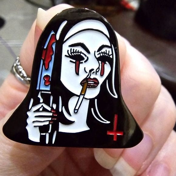 Metal Enamel Lapel Pin | Horror Nun Bleeding Tears - A Gothic Universe - Lapel Pin