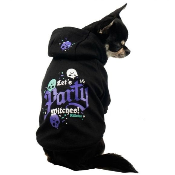 Pets Hoodie | Let's Party Witches Graphic | Black Purple Soft Cotton - Killstar - Pet Hoodie