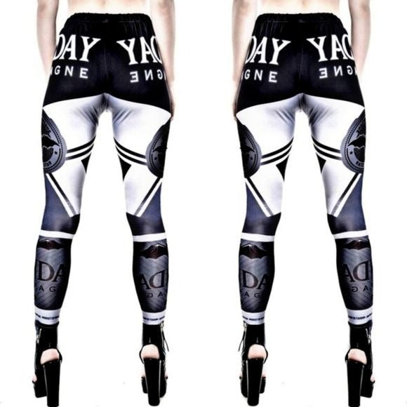 Form-Fitting Leggings | Monday Champagne | Gothic Black White Silver - Killstar - Leggings