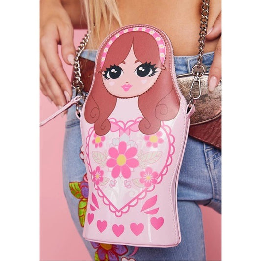 Baby Doll Crossbody Bag | Pinks Floral Novelty Shape Zip Closure - Sugar Thrillz - Crossbody Bag