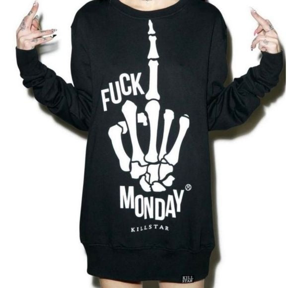 Fuĉķ Monday Pullover Sweatshirt | Black Soft Cotton Unisex Fit Rare - Killstar - Sweatshirts