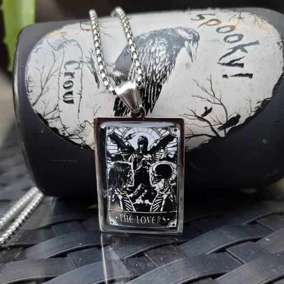 Tarot Card "The Lovers" | Skeletons Gothic 23½" Stainless Steal Necklace - A Gothic Universe - Necklaces