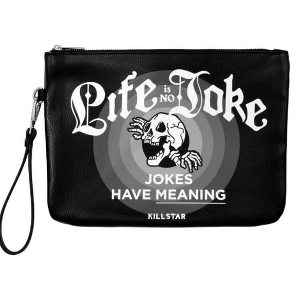 Life Is No Joke Makeup Bag | Black Vegan Leather Graphic on Front - Killstar - Makeup Bag