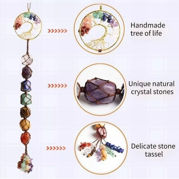 Crystals Window Decor | Tree Of Life Chakra Tumble Stones - A Gothic Universe - Sun Catcher