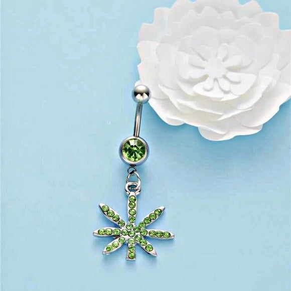 Stainless Steel Belly Ring | Miss Jane In Green Crystals & Silver - A Gothic Universe - Navel Rings