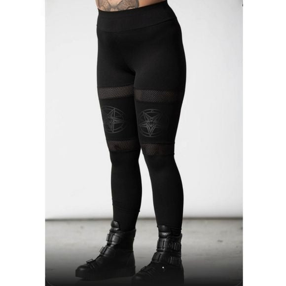 Hellbound Leggings | Black on Black Mesh Inserts Super Strong & Soft - Killstar - Leggings