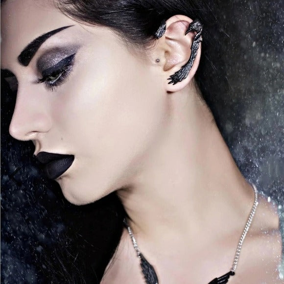 Raven Earwing Ear Wrap Earring | Protection - Personal Tutelary Black - Alchemy Gothic - Earrings