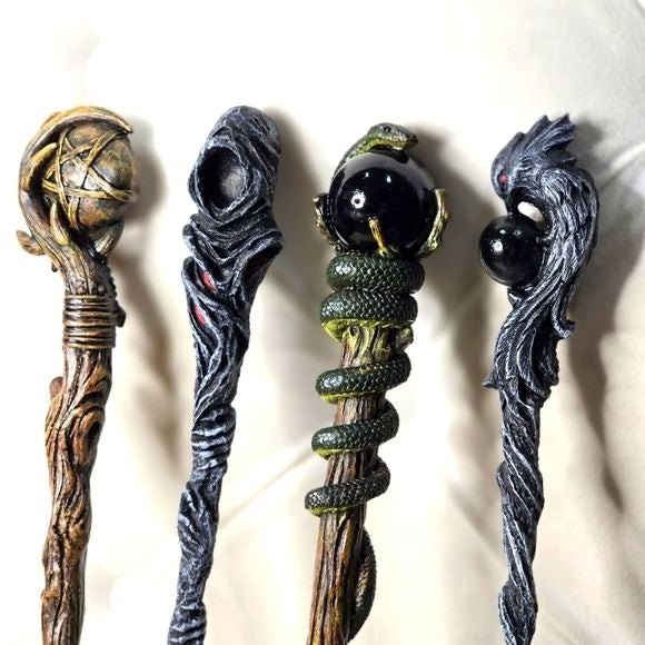 Raven Wand | Black Obsidian Hand Painted Acrylic 9½" - A Gothic Universe - Wand