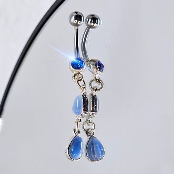 Body Jewelry |  Australian Crystal Blue 925 Dangle Navel Ring - Painful Pleasures - Body Jewelry