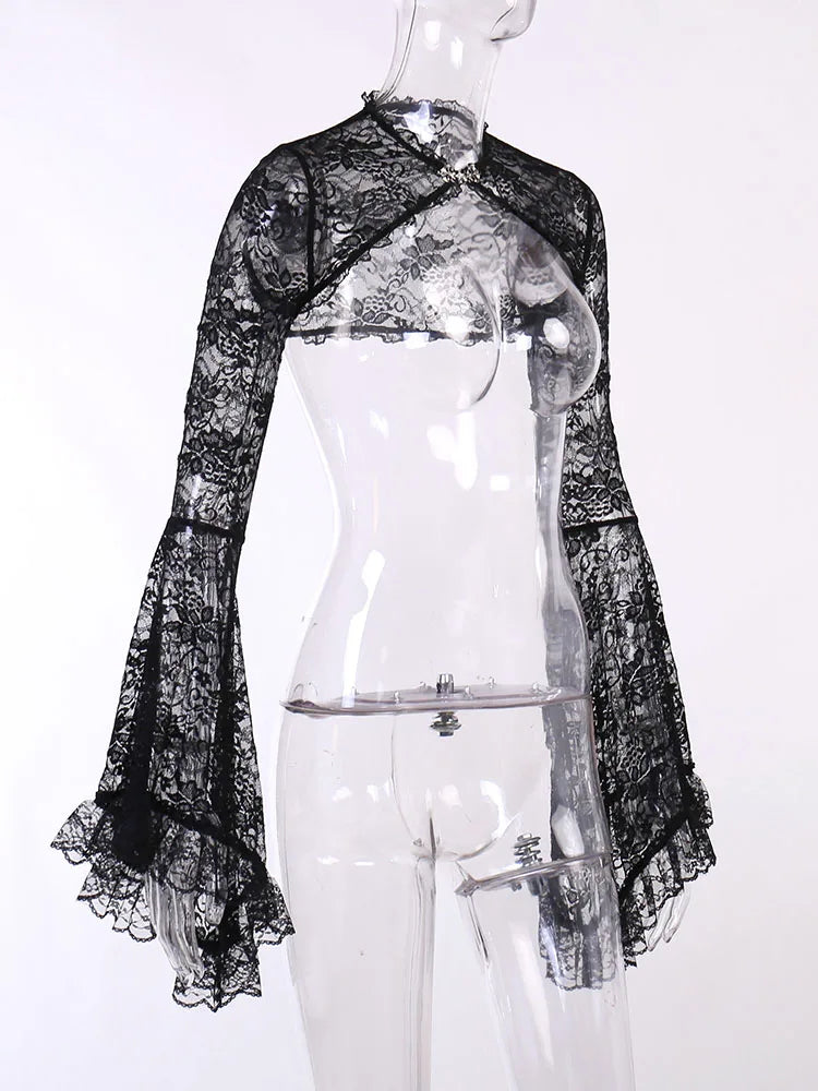 Ethereal Elegance | Gothic Lace Shrug Bell Flare Sleeve - A Gothic Universe - Tops