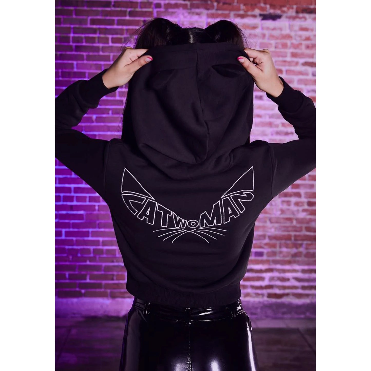 Nine Lives Hoodie | Catwoman Logo Fleece Zip Up Removable Mask - DC Comics - Hoodies