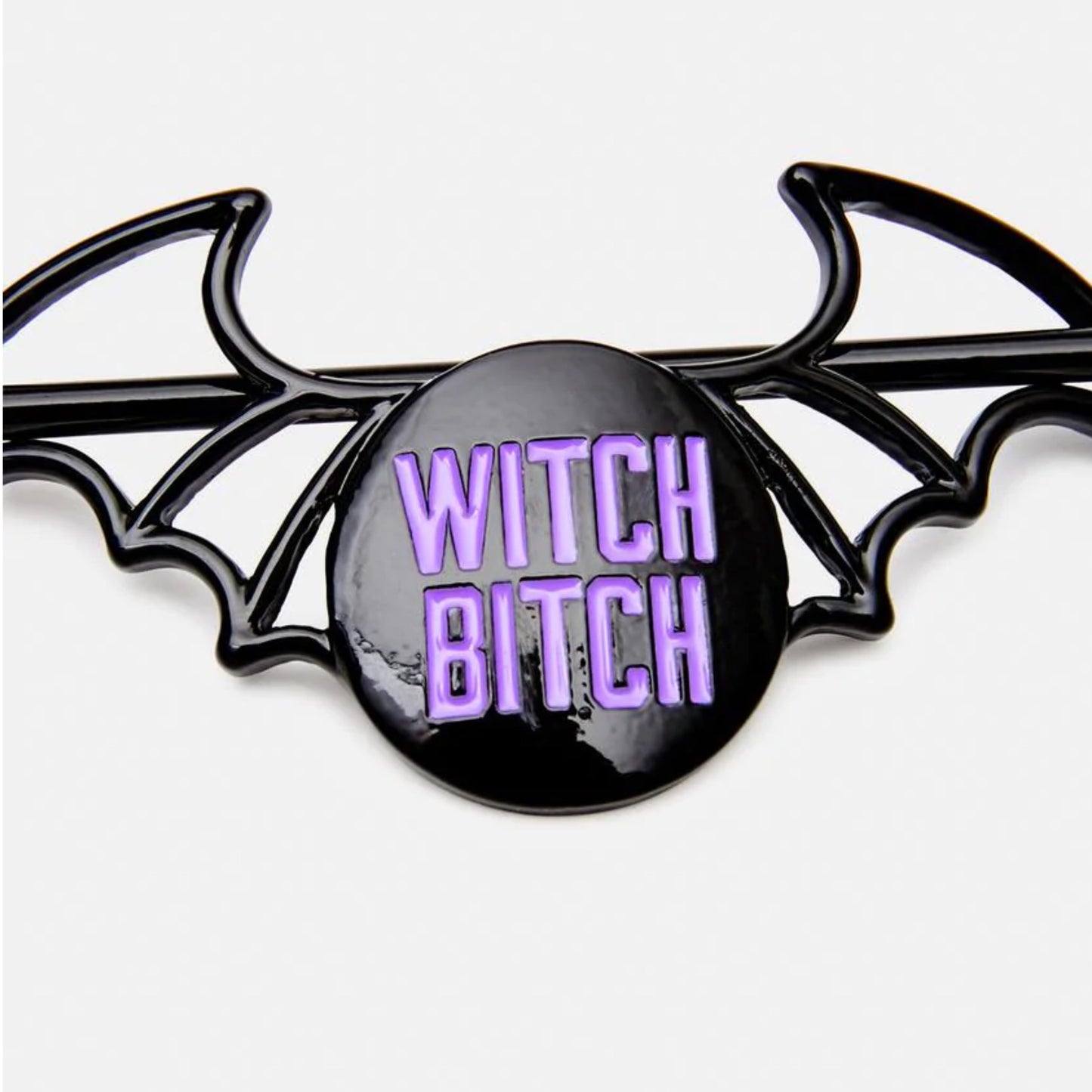 Witch Bitch Hair Pin | Black Bat Shape With "Witch Bitch" Printed on Top - Dolls Kill - Hair Pin