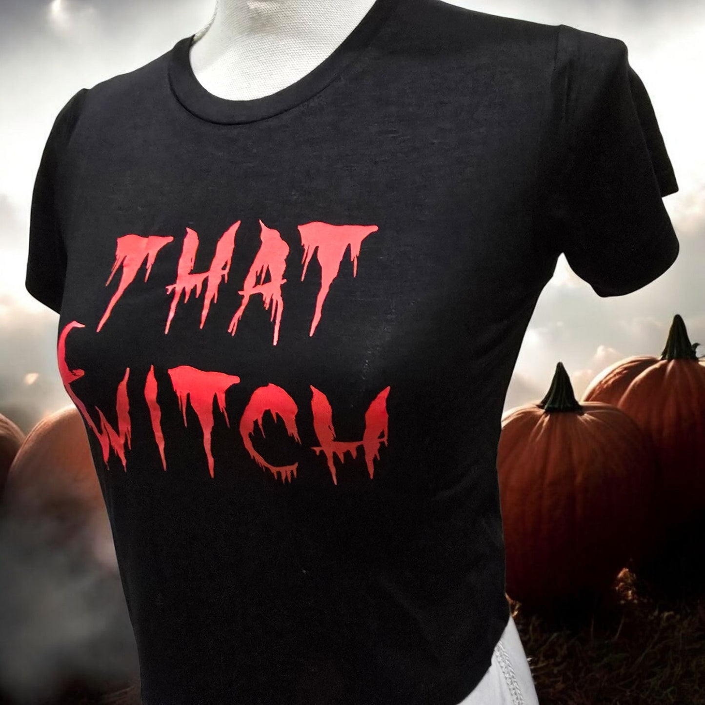 Halloween Black Crop Top With Red "That Witch" Graphic