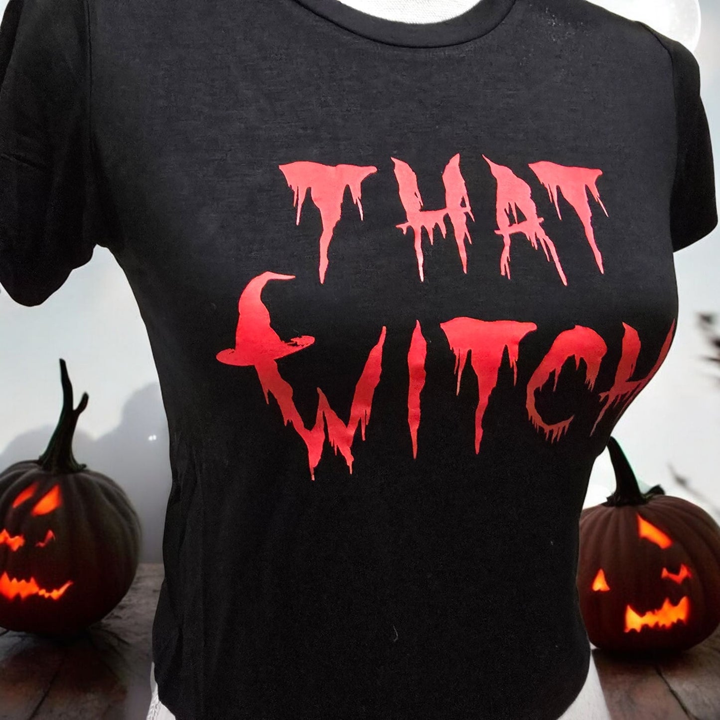 Halloween Black Crop Top With Red "That Witch" Graphic